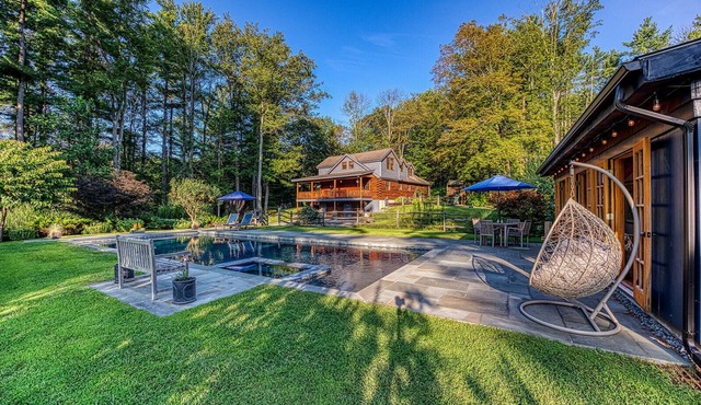 Modern Log Cabin with Saltwater Pool & Mountain Views By Evergreen Home in West Stockbridge